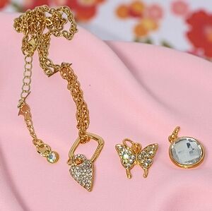 Gold Necklace Interchangle Charms Glam Luxe Bling 3-in-1 Coquette Girl Hollywood